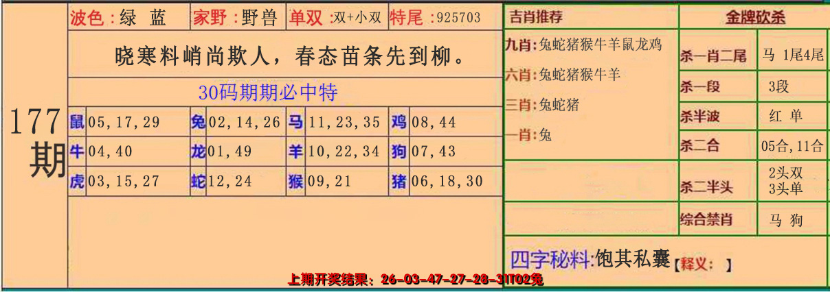 2024177期30码中特