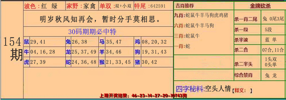 2024154期30码中特