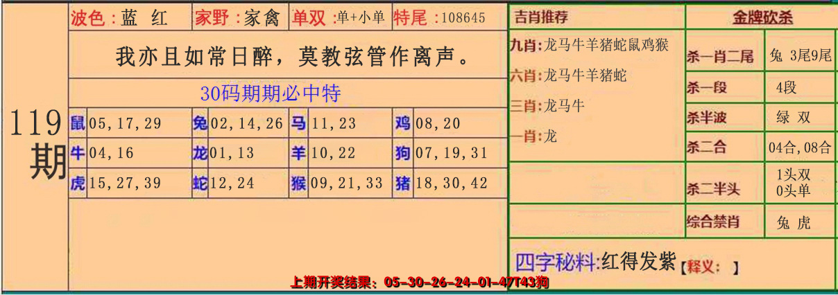 2024119期30码中特
