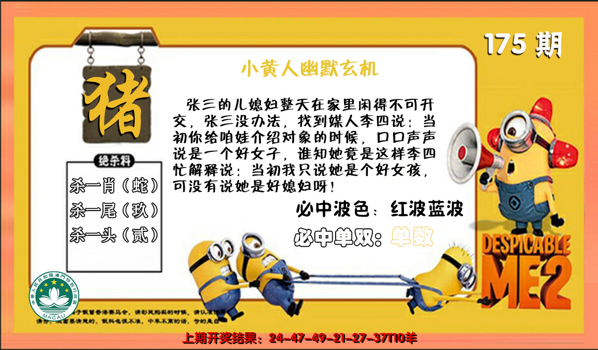2024175期小黄人幽默玄机