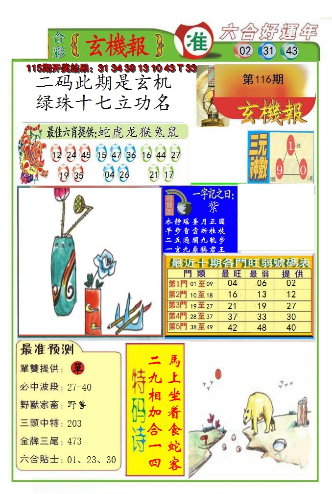 2024116期九龍玄机报(推荐)