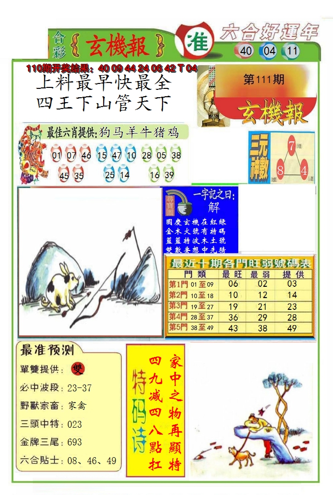 2024111期九龍玄机报(推荐)
