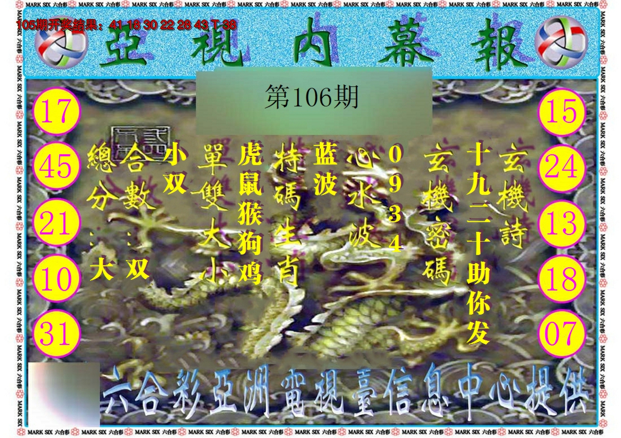 2024106期亚视内幕报