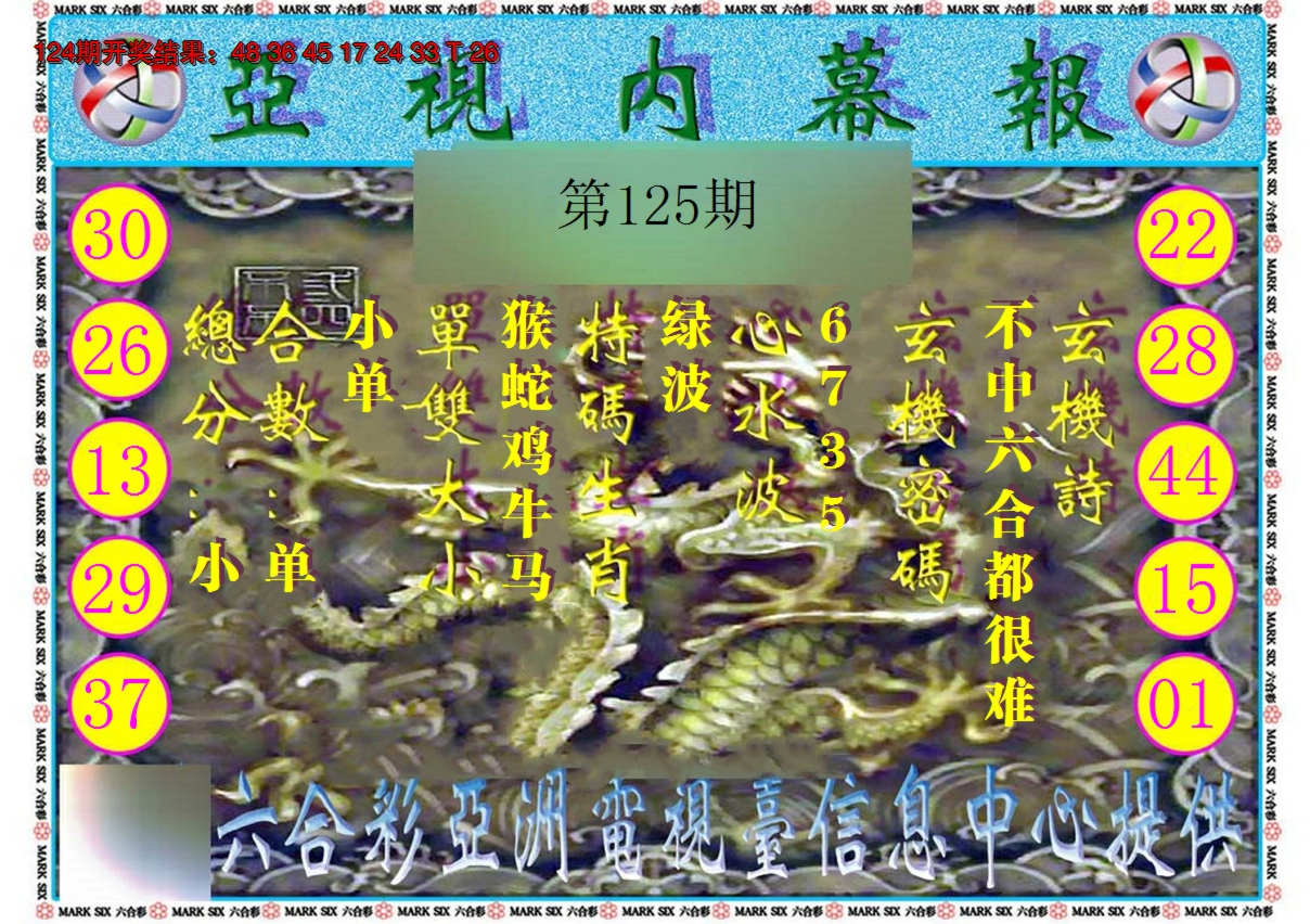 2024125期亚视内幕报