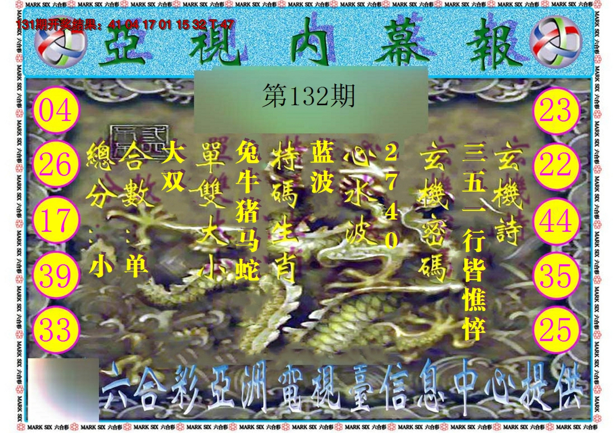2024132期亚视内幕报