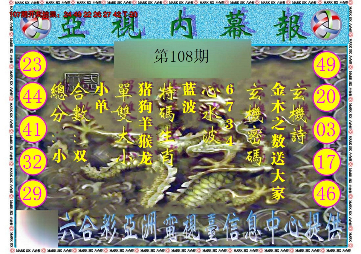 2024108期亚视内幕报