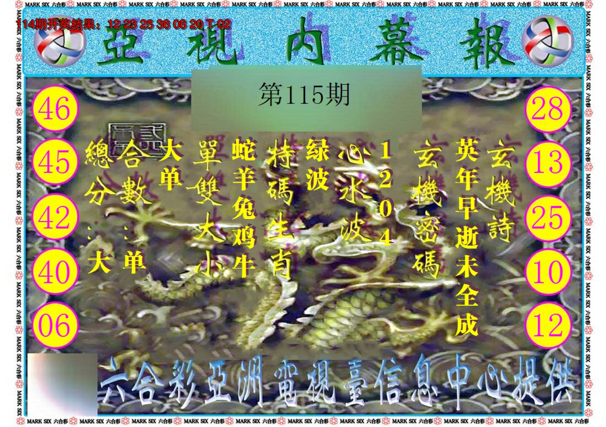 2024115期亚视内幕报