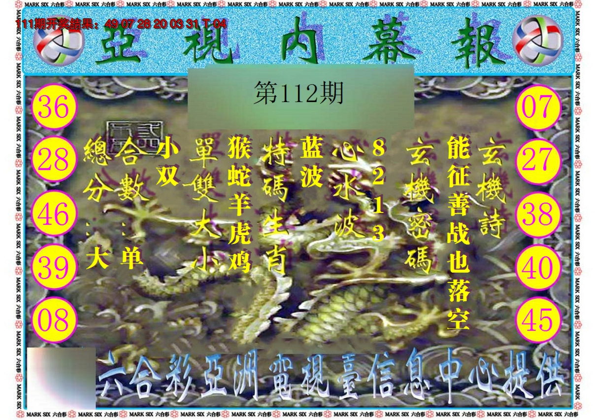 2024112期亚视内幕报