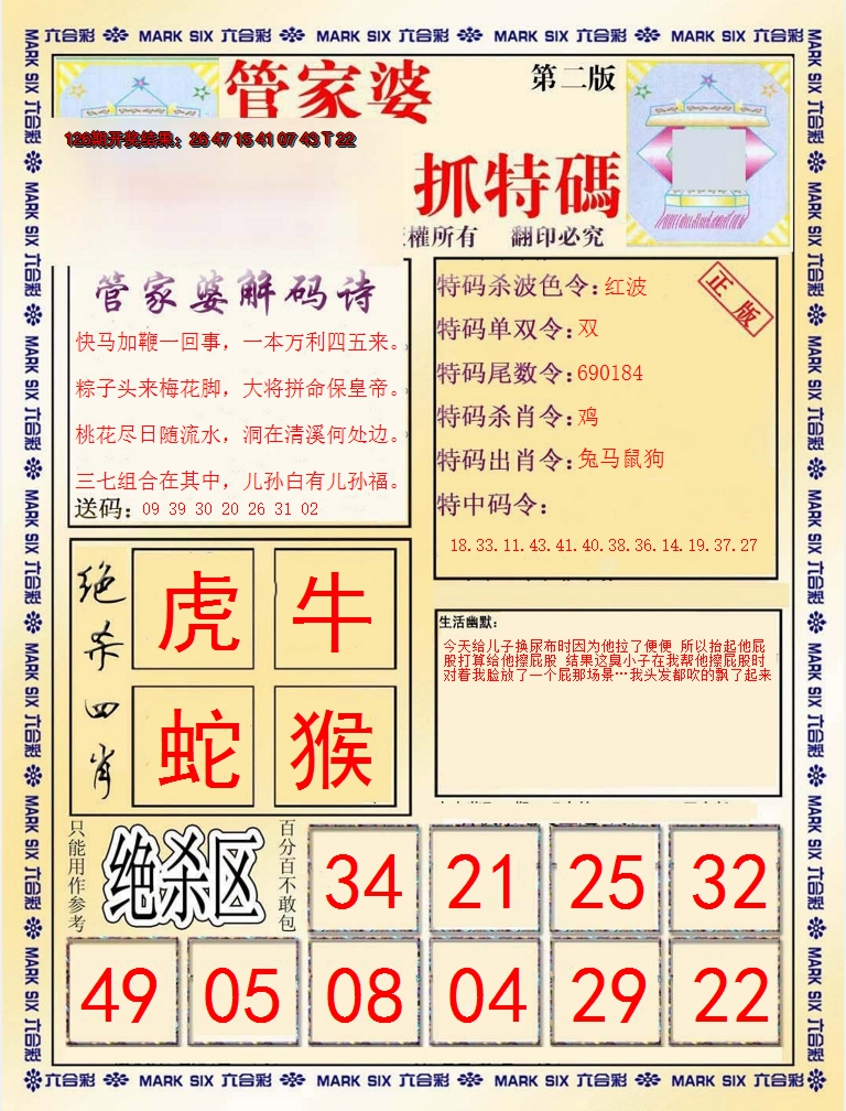 2024127期管家婆抓特码B