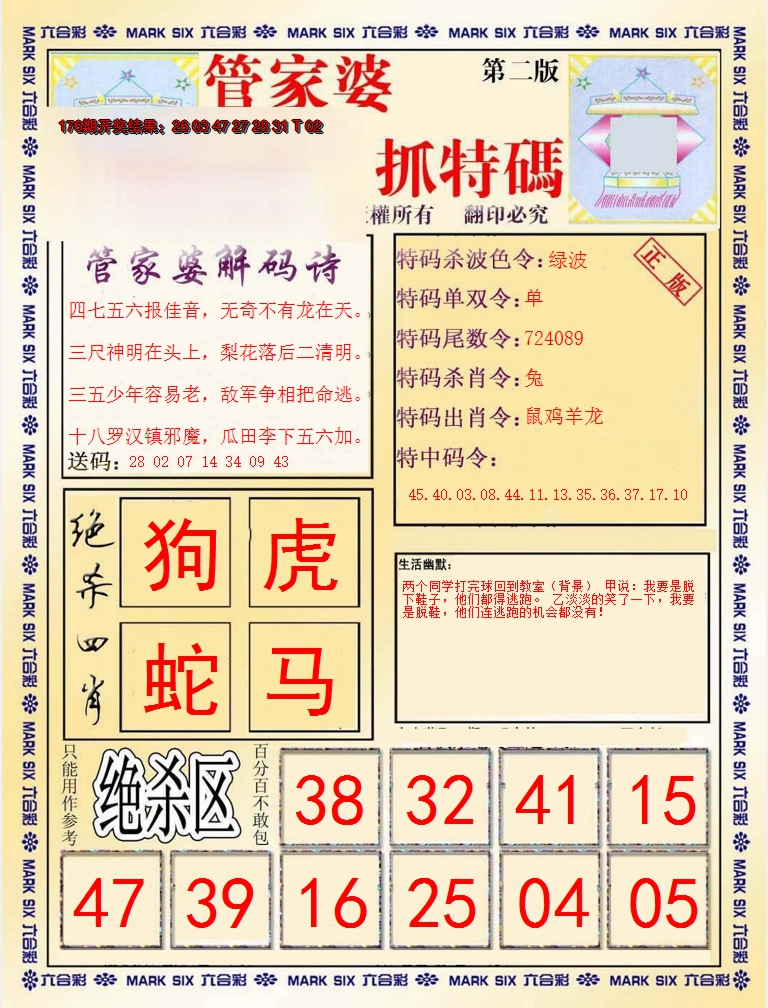 2024177期管家婆抓特码B