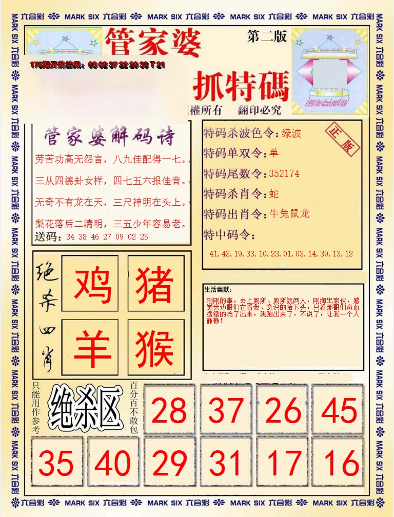 2024176期管家婆抓特码B