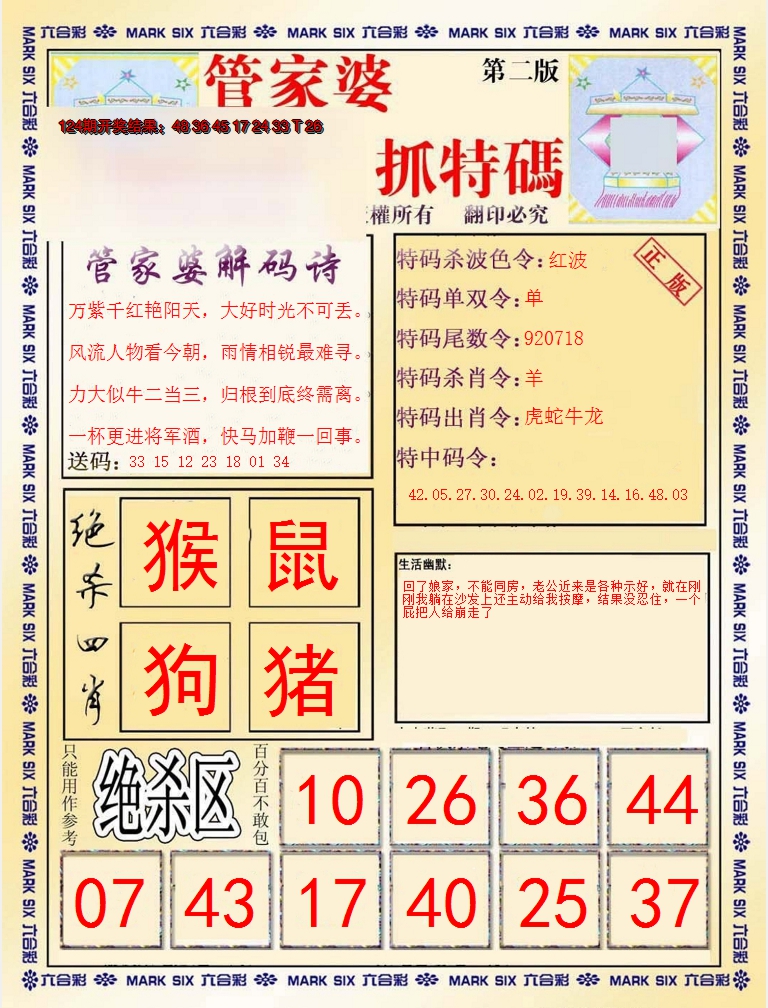 2024125期管家婆抓特码B