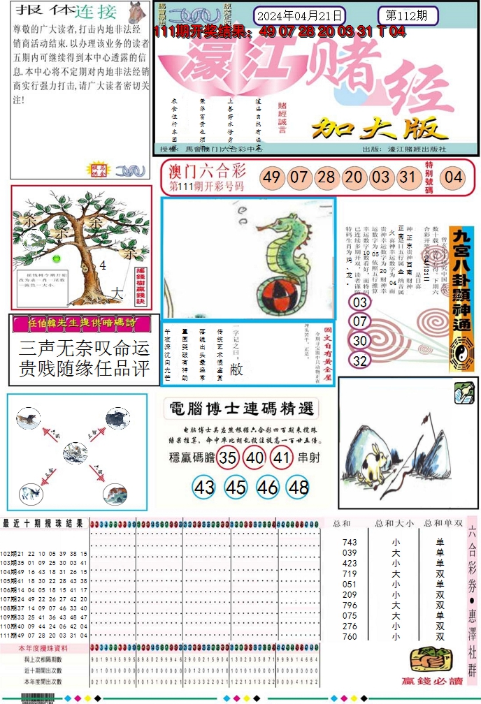 2024112期濠江赌经A加大版