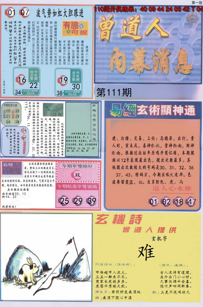 2024111期曾道人内幕消息A