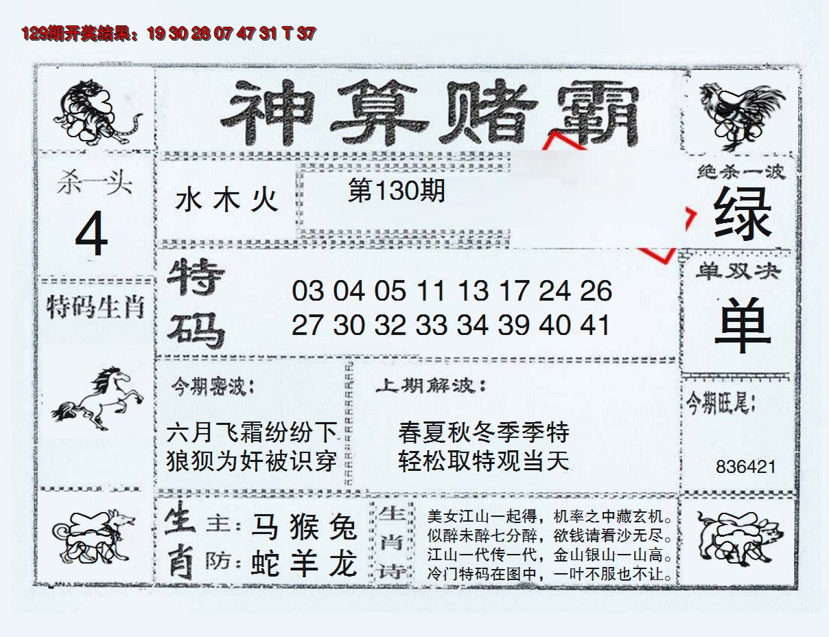 2024130期神算赌霸