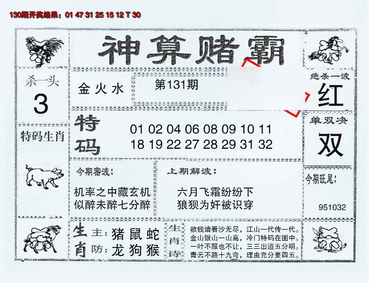 2024131期神算赌霸