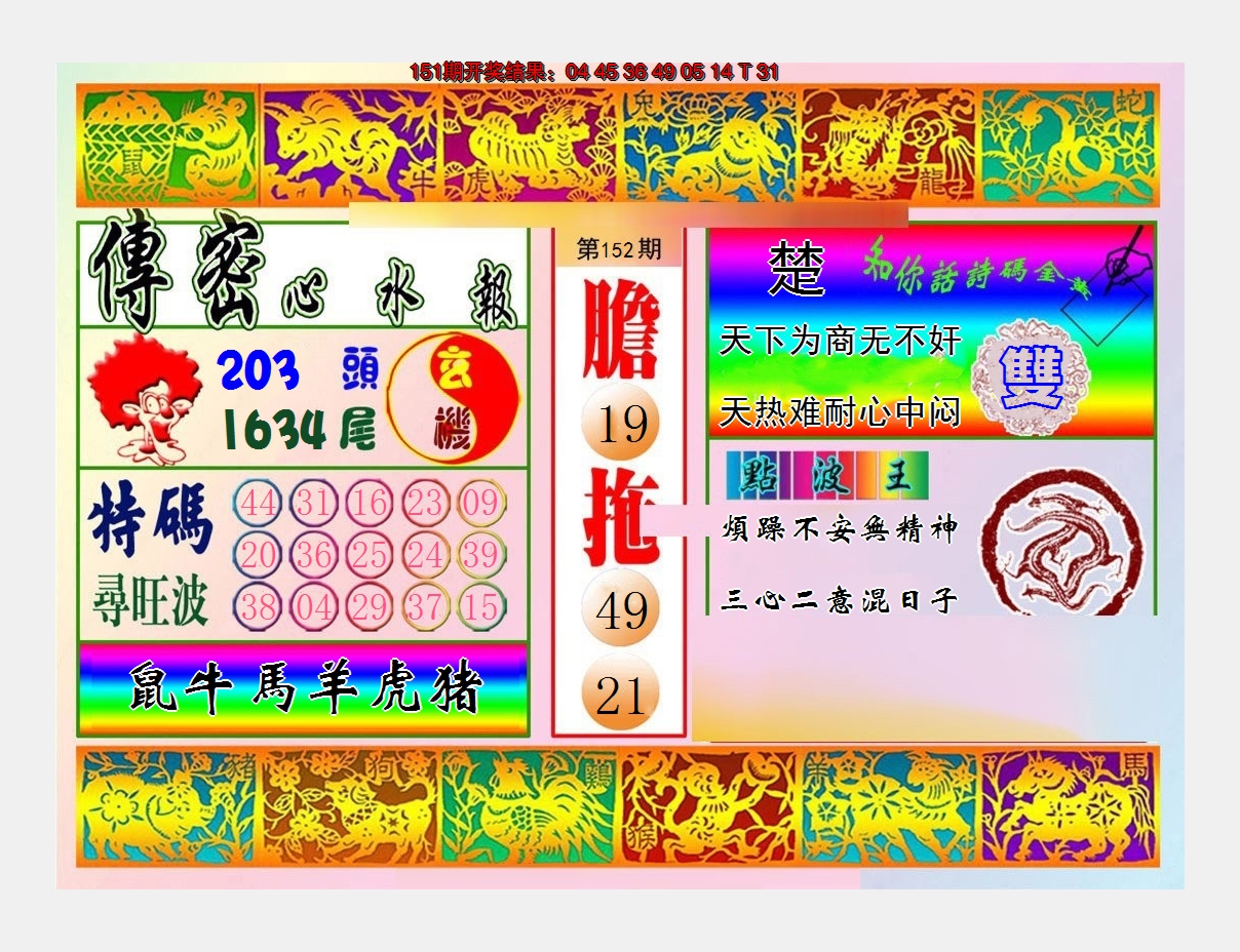 2024152期传密心水报