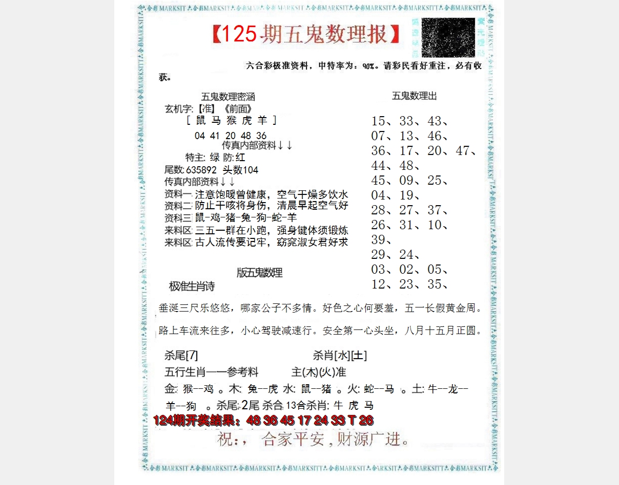 2024125期五鬼数理报