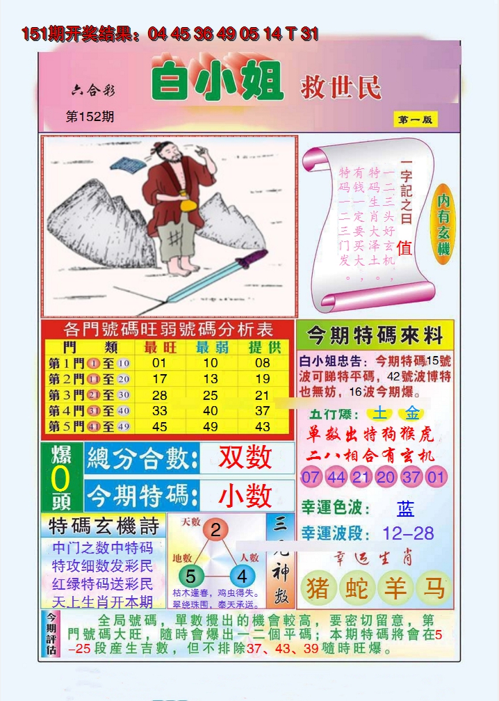 2024152期白小姐救世民A