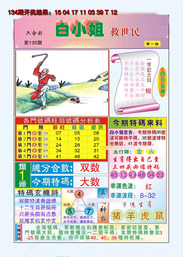 2024135期白小姐救世民A