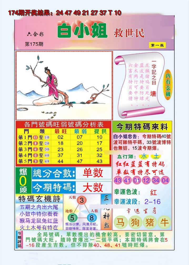 2024175期白小姐救世民A