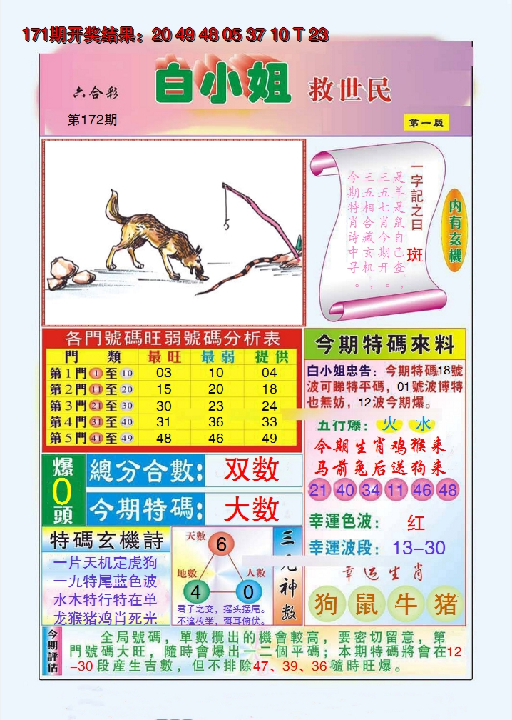 2024172期白小姐救世民A