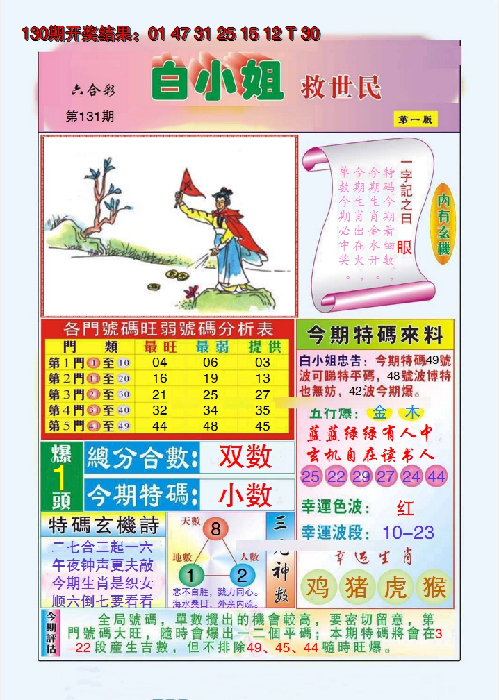 2024131期白小姐救世民A