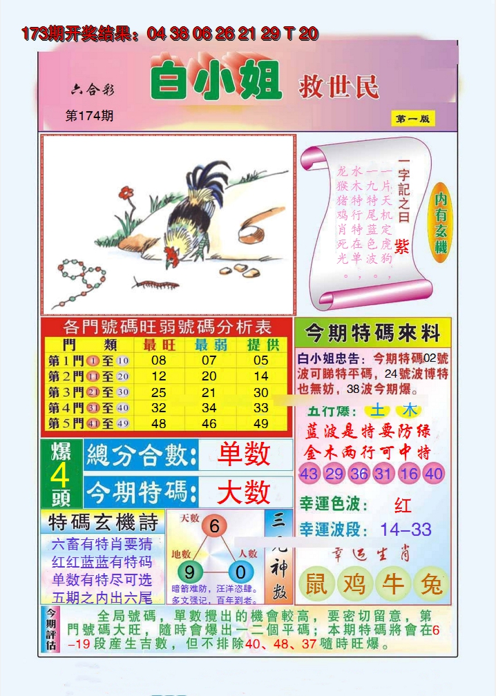 2024174期白小姐救世民A