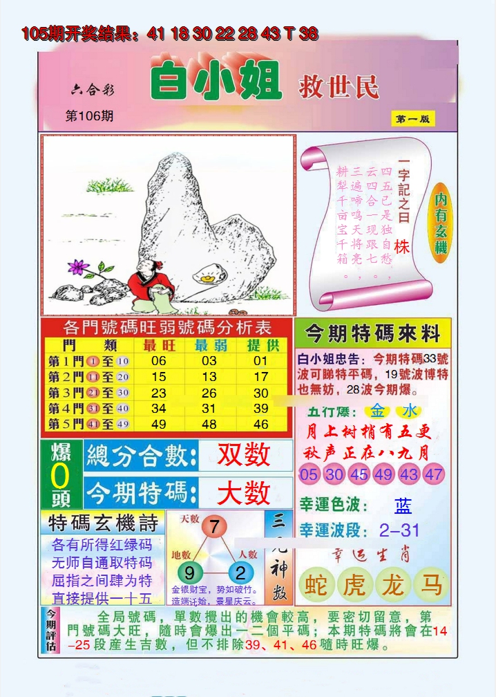 2024106期白小姐救世民A