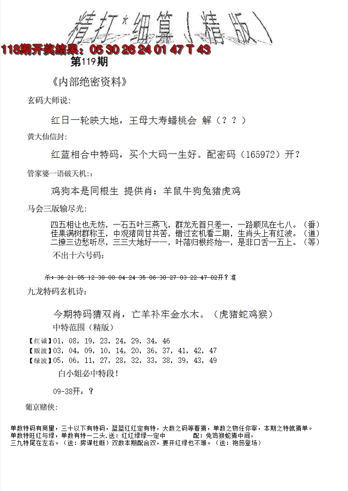2024119期精大细算精版