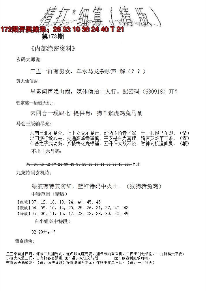 2024173期精大细算精版