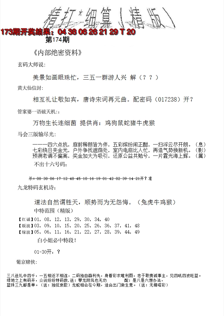 2024174期精大细算精版