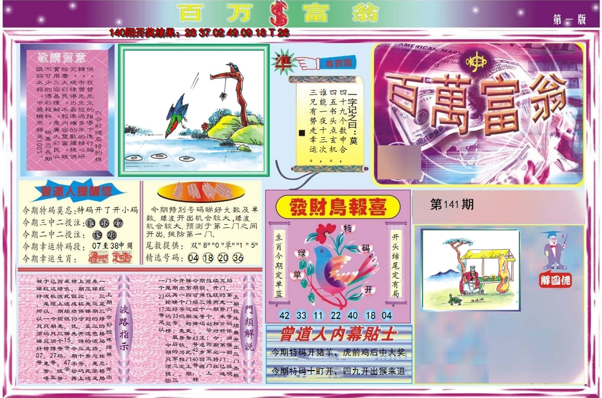 2024141期百万富翁A