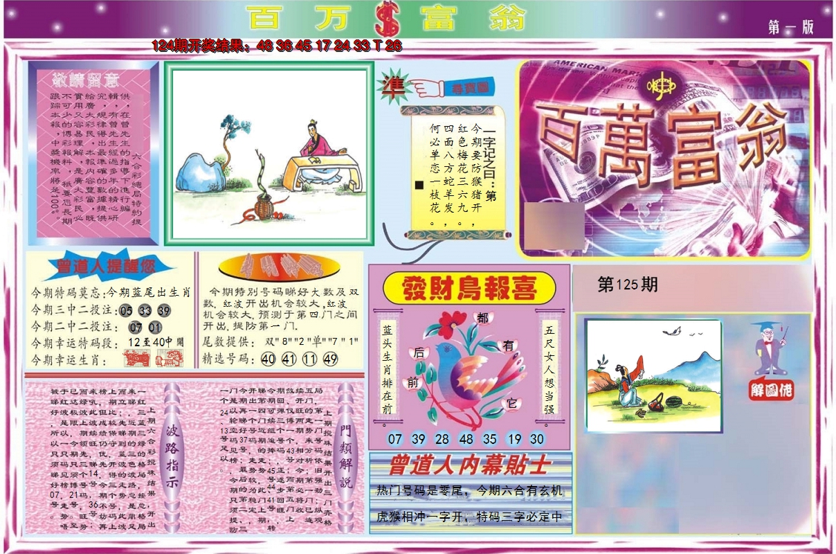 2024125期百万富翁A