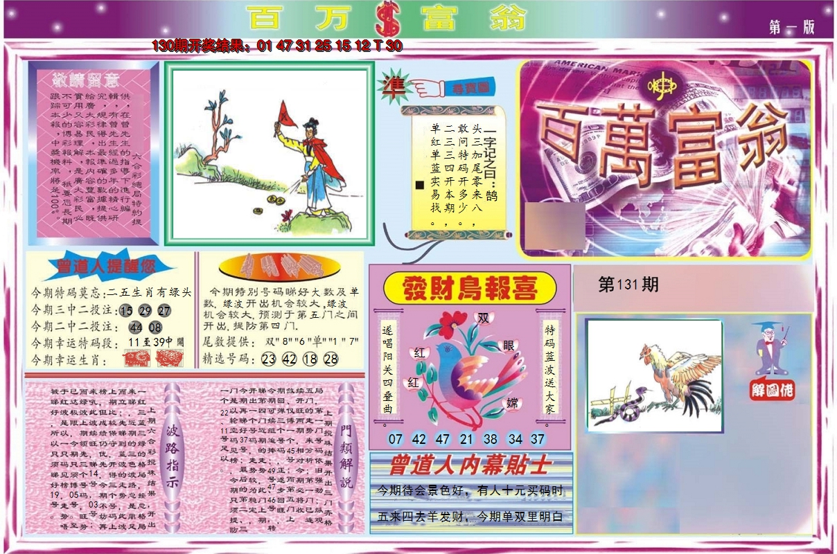 2024131期百万富翁A