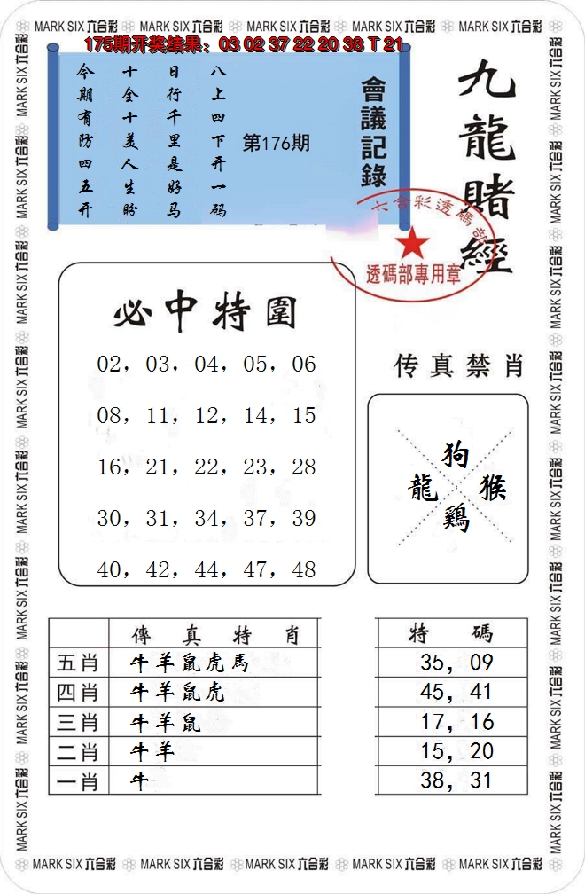 2024176期九龙赌经