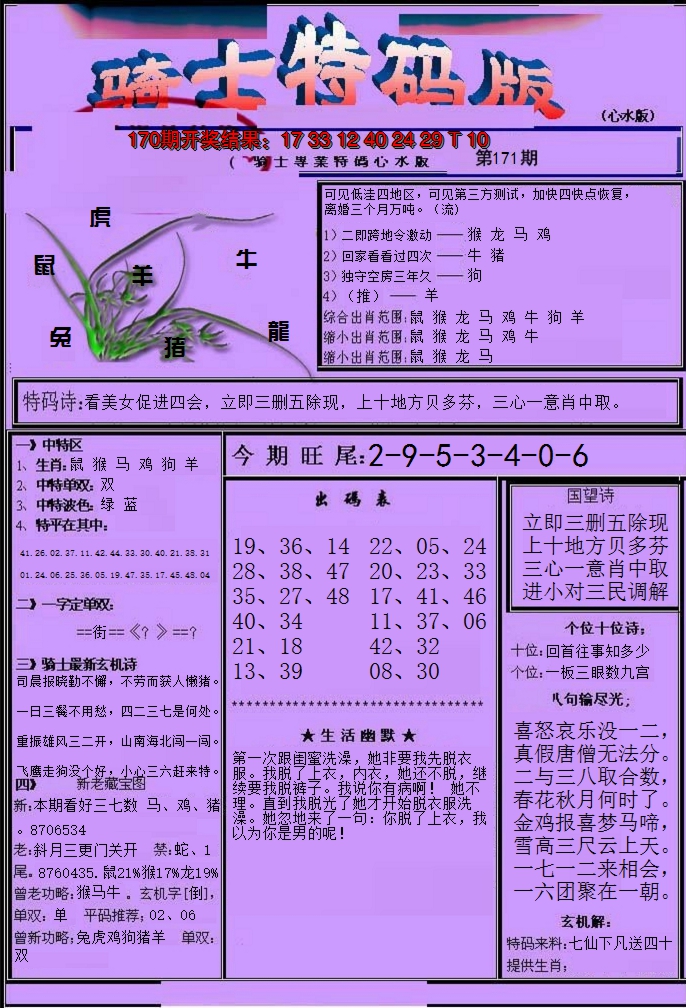 2024171期骑士特码版