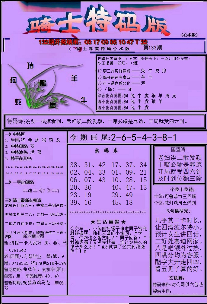 2024133期骑士特码版