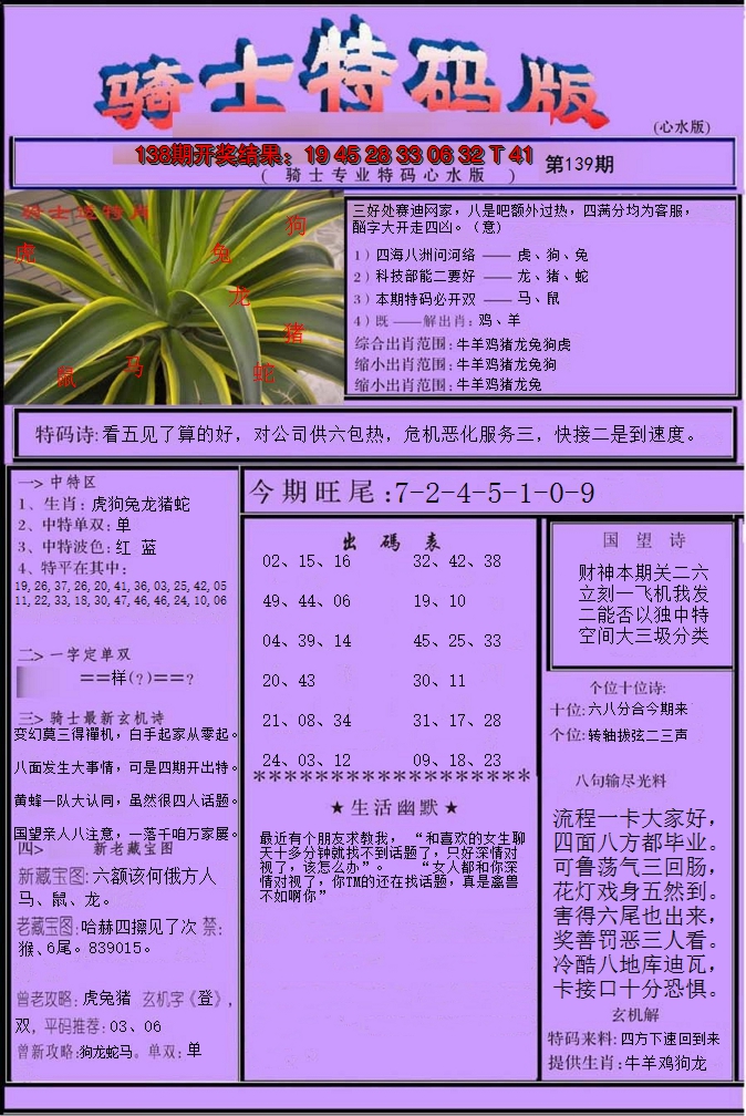 2024139期骑士特码版