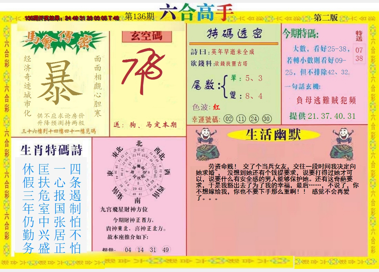 2024136期六合高手B