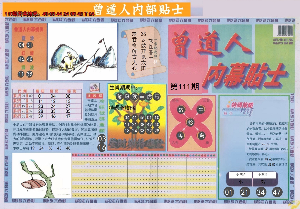 2024111期曾道人内幕贴士A