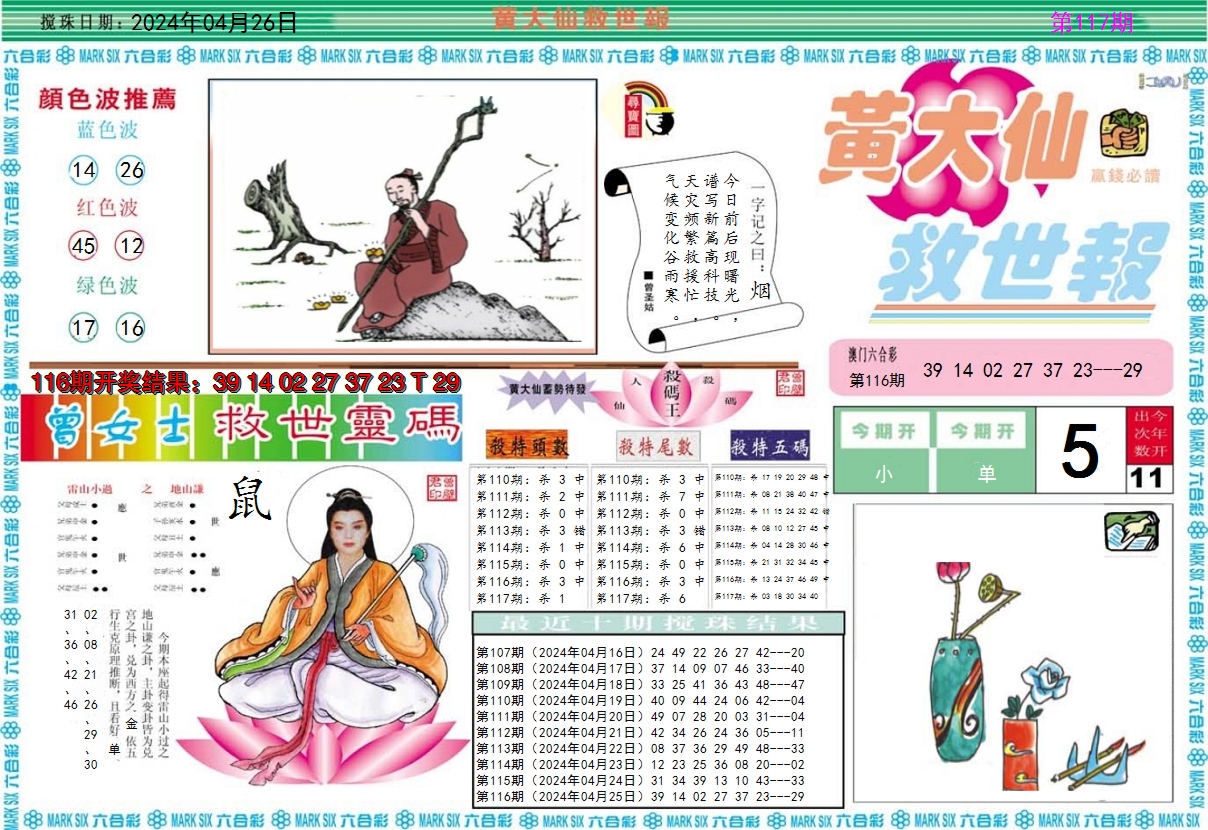 2024117期黄大仙救世A