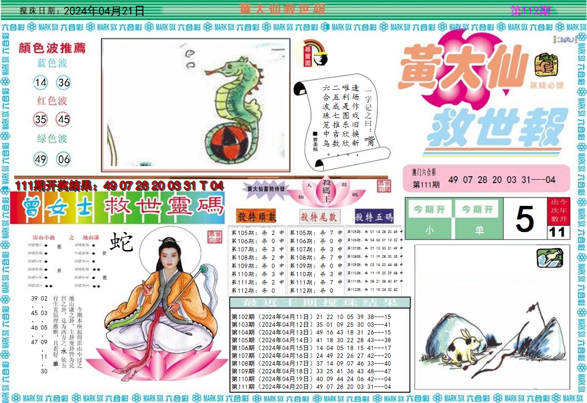 2024112期黄大仙救世A