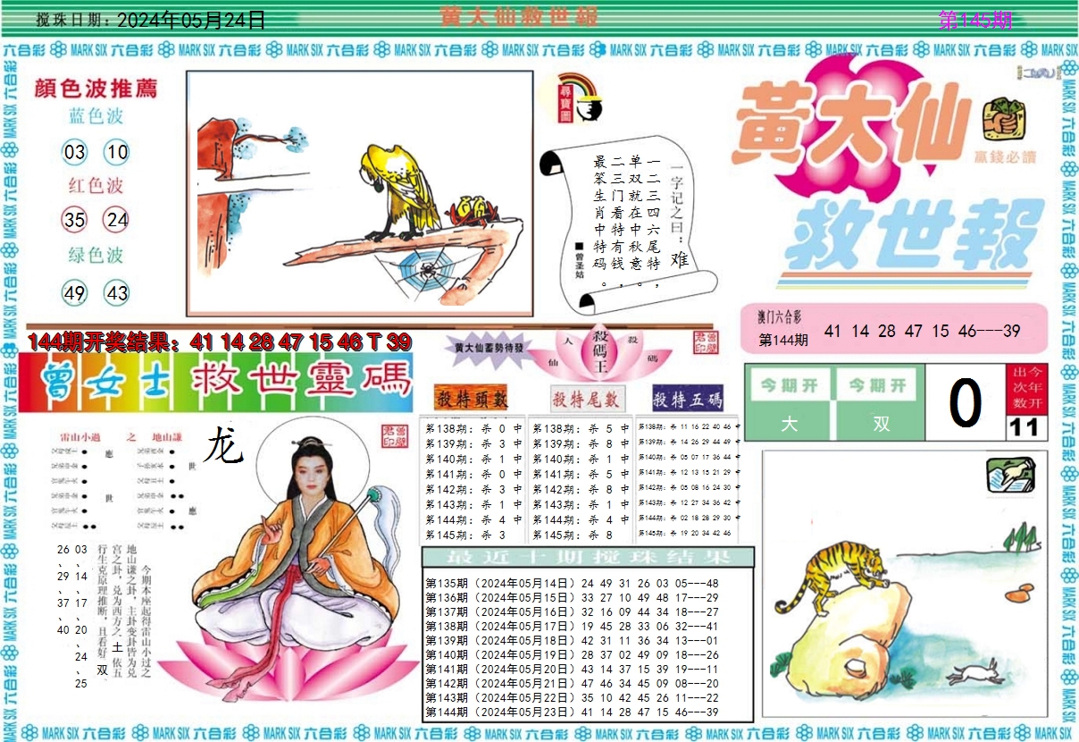 2024145期黄大仙救世A