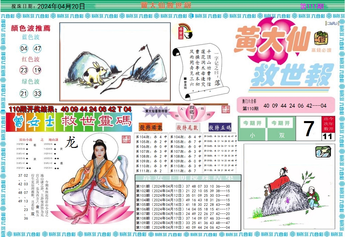 2024111期黄大仙救世A