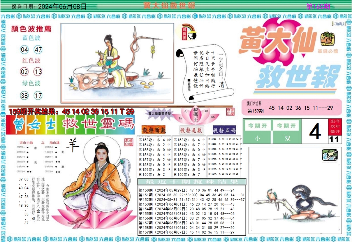 2024160期黄大仙救世A