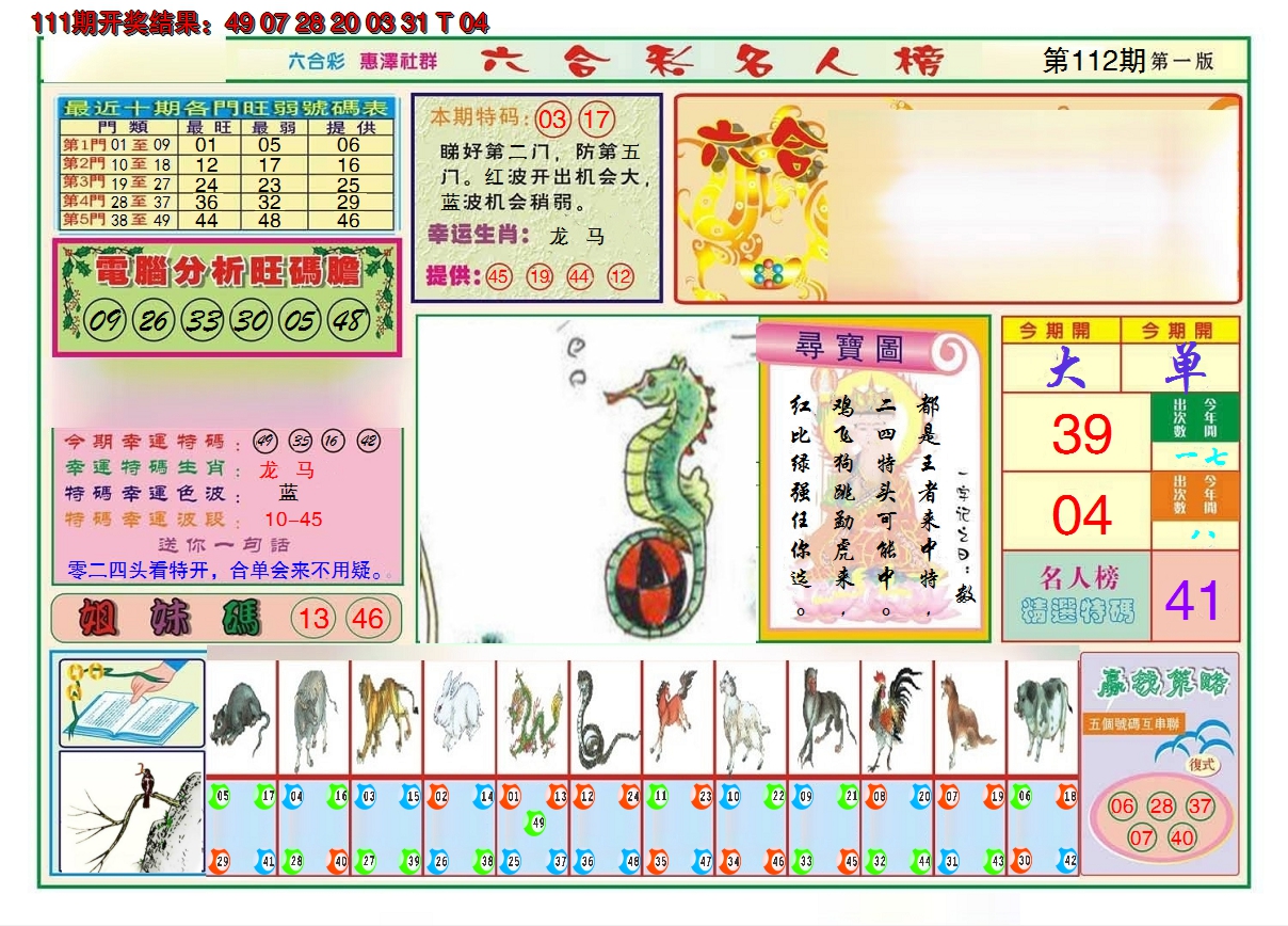 2024112期名人榜A
