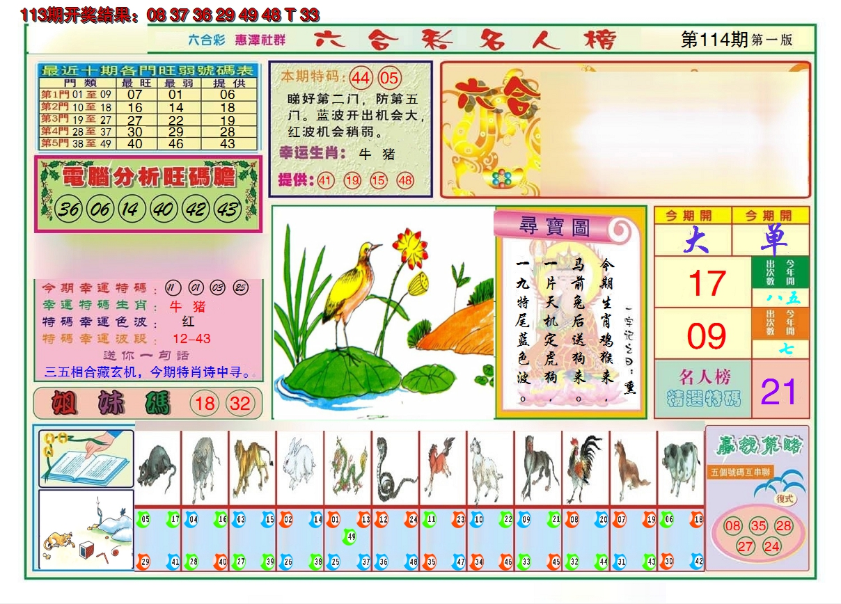 2024114期名人榜A
