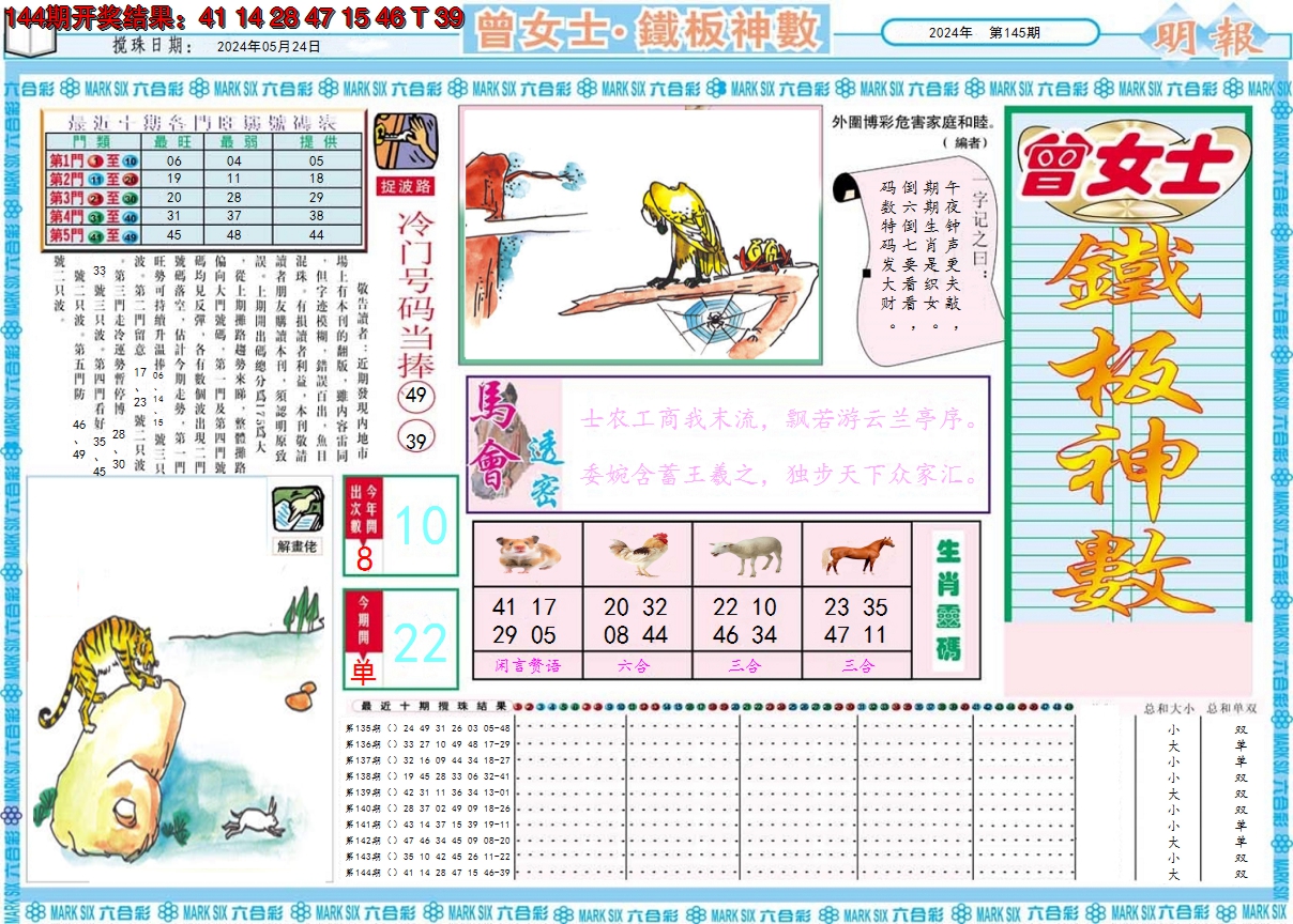 2024145期曾女士铁板神数A