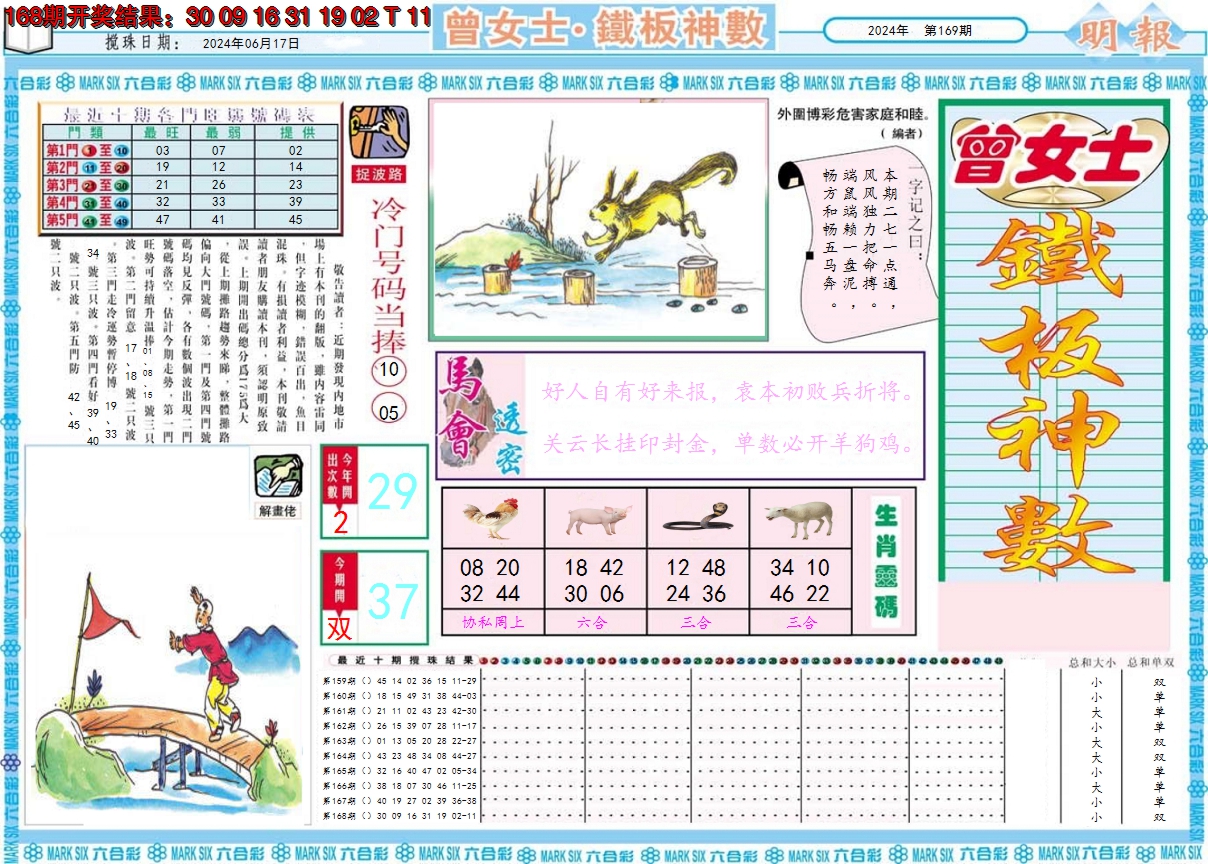 2024169期曾女士铁板神数A